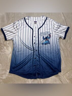 Disney Stitch Ombre Pinstripe Baseball Jersey - Blue/White